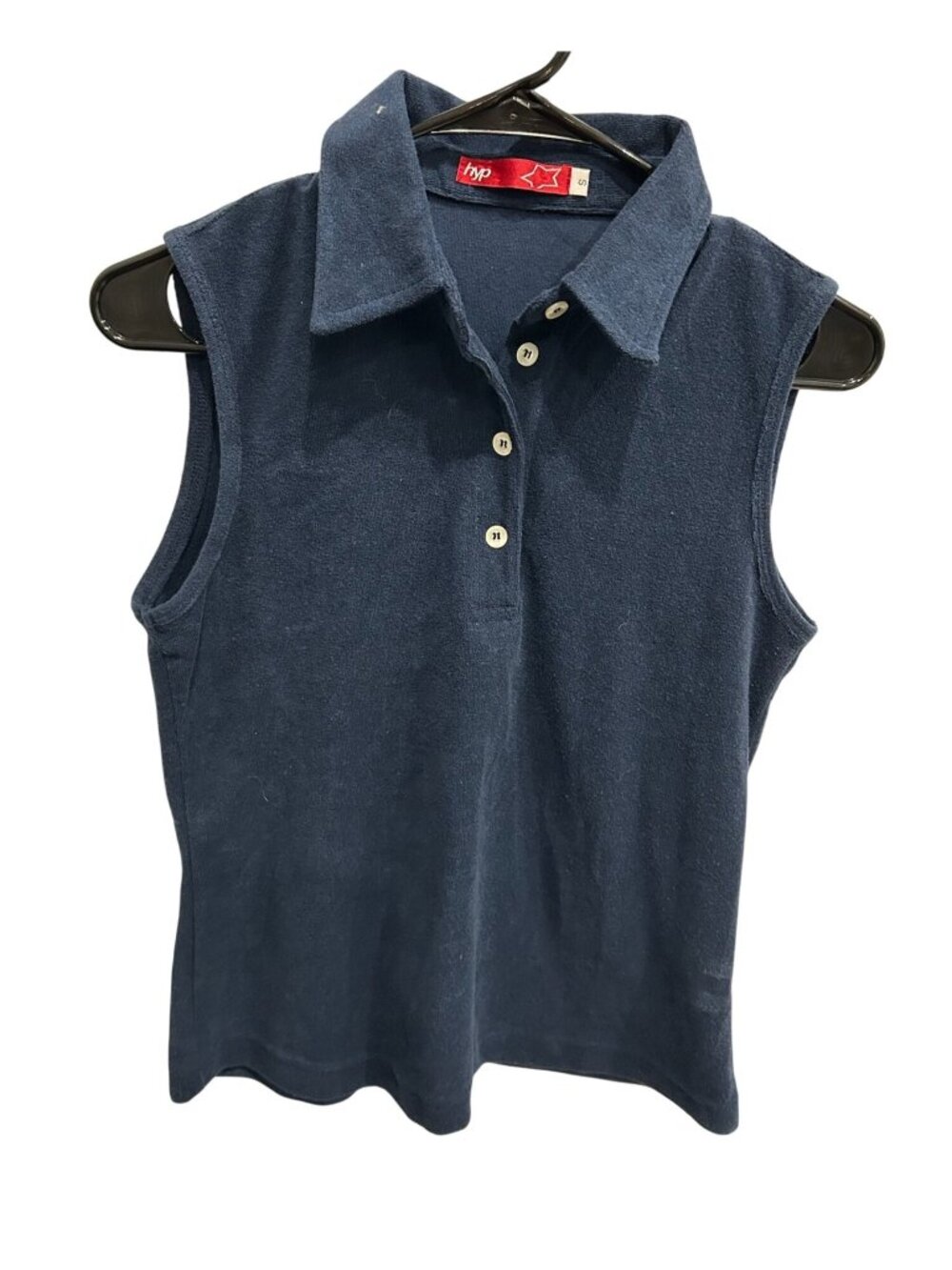 Hyp Womens Sleeveless Navy Blue Polo Shirt Collared Golf Shirt Top Sz Small